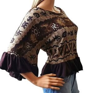 Mon Ami Ruffled Peplum Tribal Top